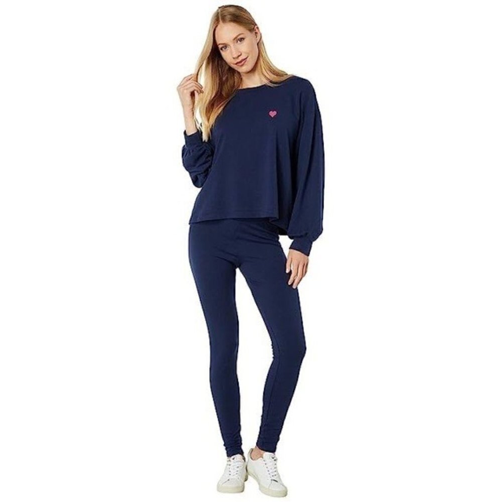 SUNDRY Navy Blue Heart oversized boxy Sweatshirt